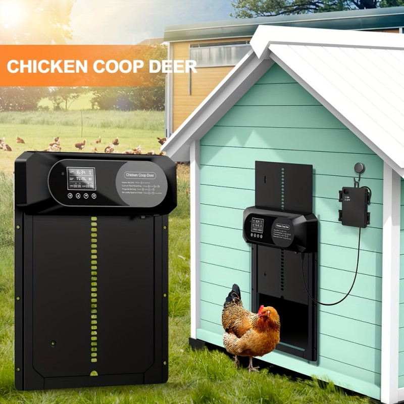 Automatická dvířka kurníku Automatic 30,5 x 40,5 cm, Extra velká hliníková dvířka, světelný senzor, časovač, 3x AA baterie